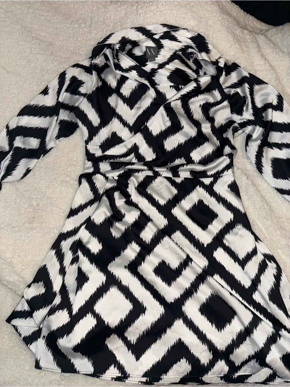 Worthington Black and White Geometric Wrap-Style Dress